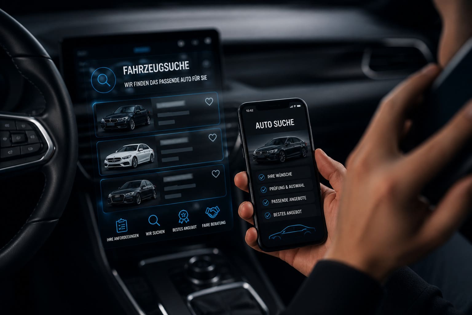 Moderne Auto-Suche und Interieur